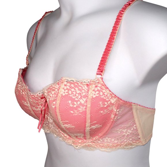 Heidi Klum Intimates Sz 36D Sofia Contour Bra Salmon Pink Cream Lace Cup H75-261 - Picture 3 of 9
